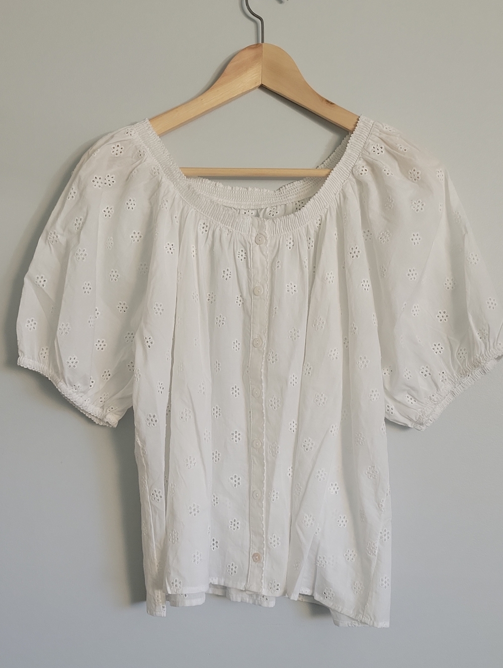 White Eyelet Puff Sleeve Off The Shoulder Blouse - Classic Women's Top (1047)